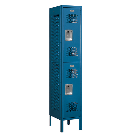 SALSBURY INDUSTRIES 2 Tier Vented Locker, 12"Wx66"Hx15"D, 2 Door, Blue, Unassembled 72155BL-U